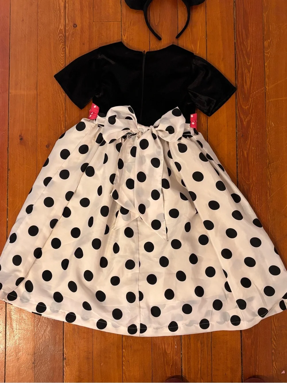 Minnie Mouse Inspired Polka Dot Dress Costume w/ Ears Pink Bow approx size 8-10